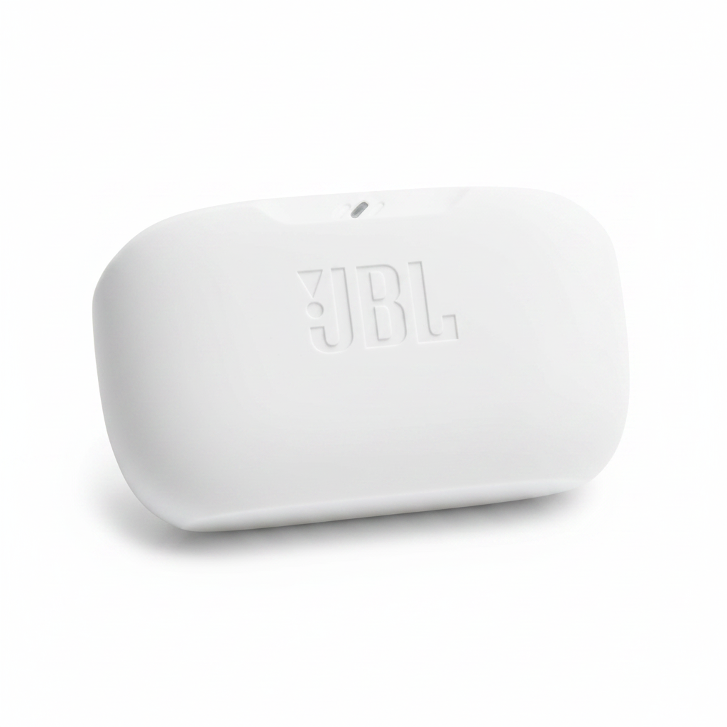 Boîtier de charge JBL Wave Buds 2 fermé - logo JBL