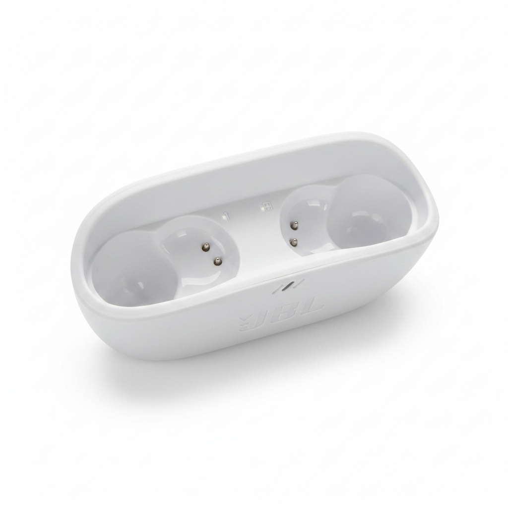 Boîtier de charge JBL Wave Buds 2 ouvert avec écouteurs - vue de face